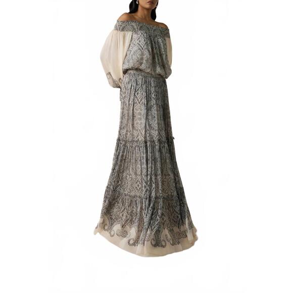 NEW HEMANT & NANDITA chavi smocked detail maxi dress in eggshell white